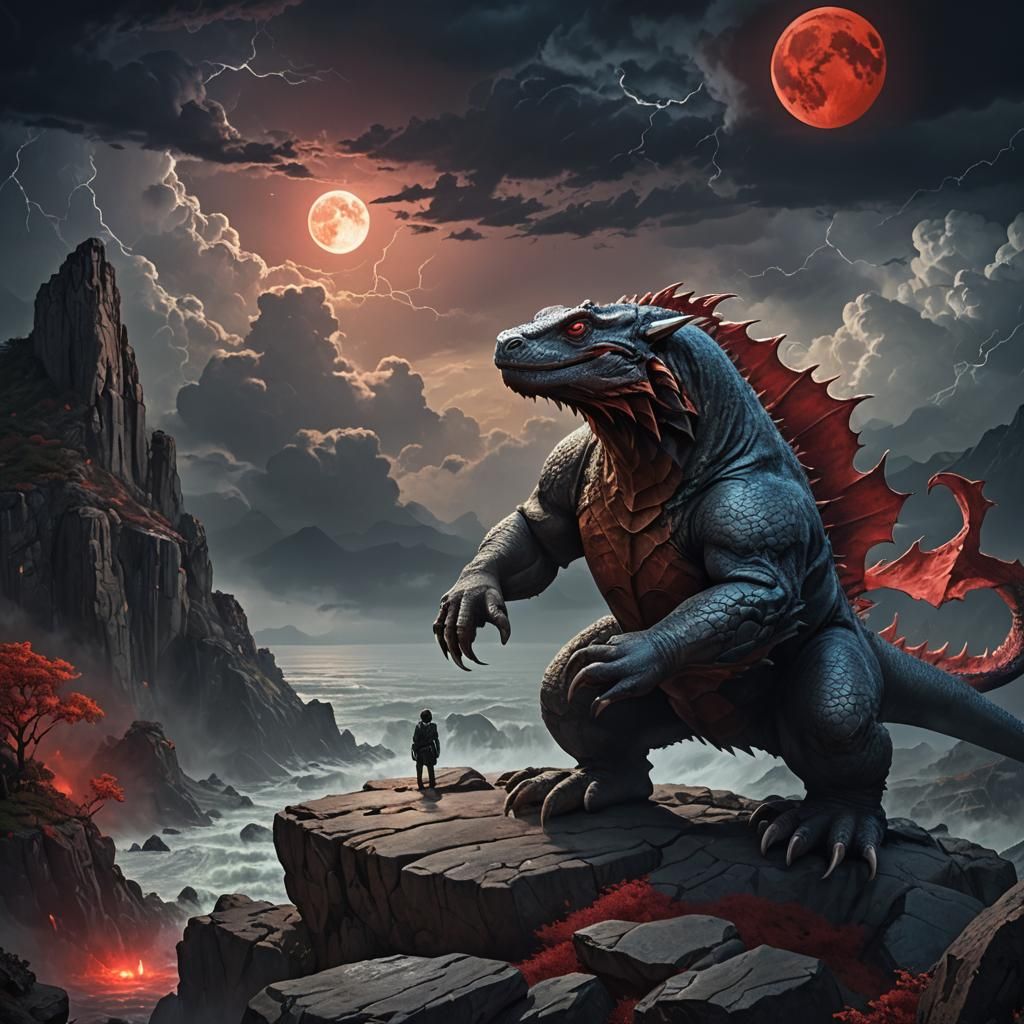 Fantastic Hybrid Creature Under a Blood Moon