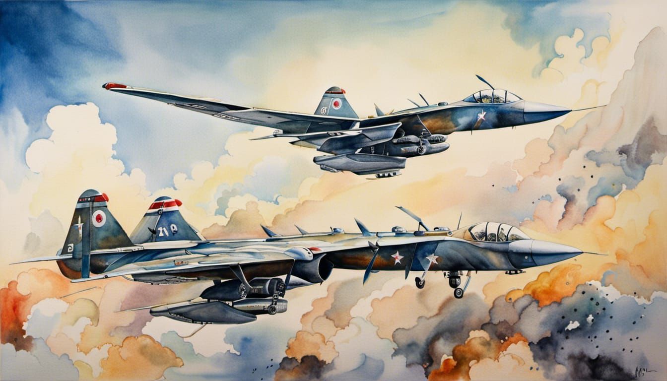 Orlan-10 Drone Soaring in Syrian Skies as Watercolor