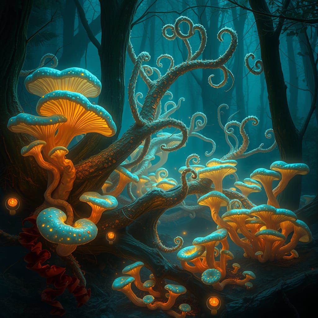 Ethereal Fungal Landscape in a Dreamlike Atmosphere