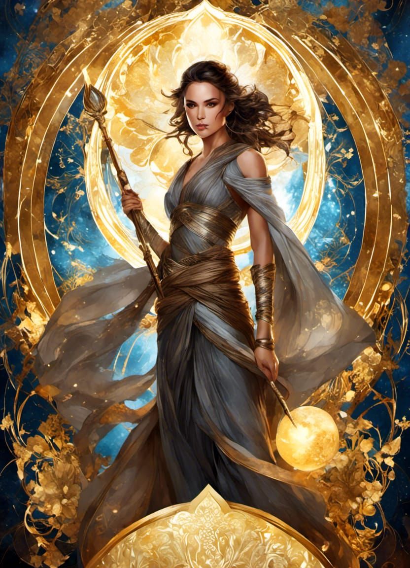 Rey Skywalker Tarot Card in Art Nouveau Style