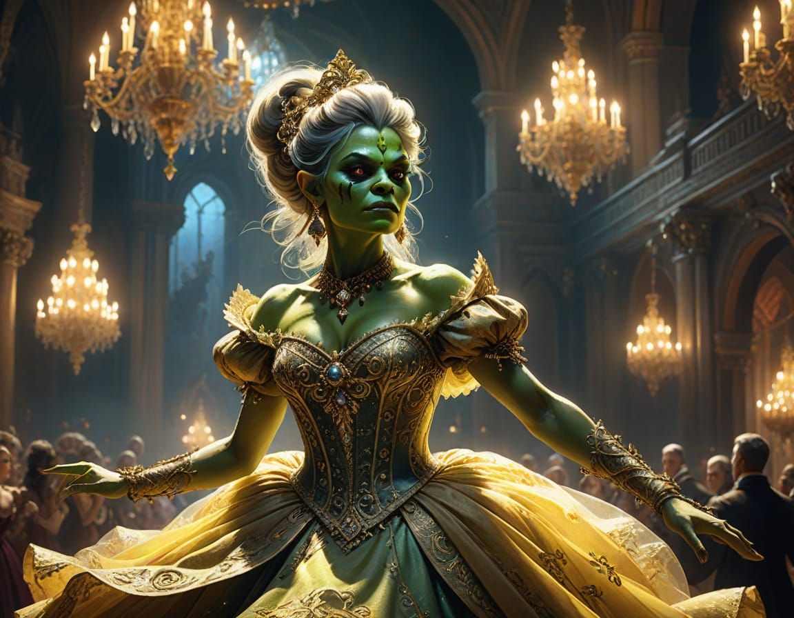 Orc Debutante in Baroque Ballgown, a Frazetta-Inspired Maste...
