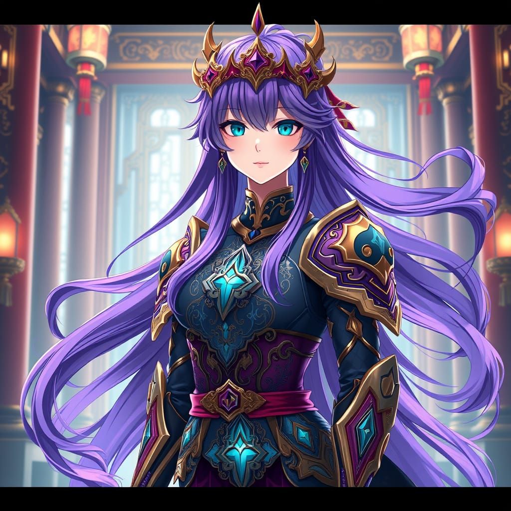 Anime Princess in Ancient Palace, Cel-Shaded Style