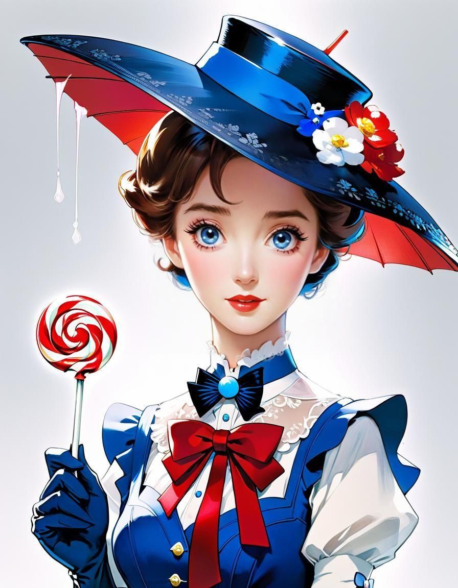 Anime Mary Poppins Portrait with Lollipop