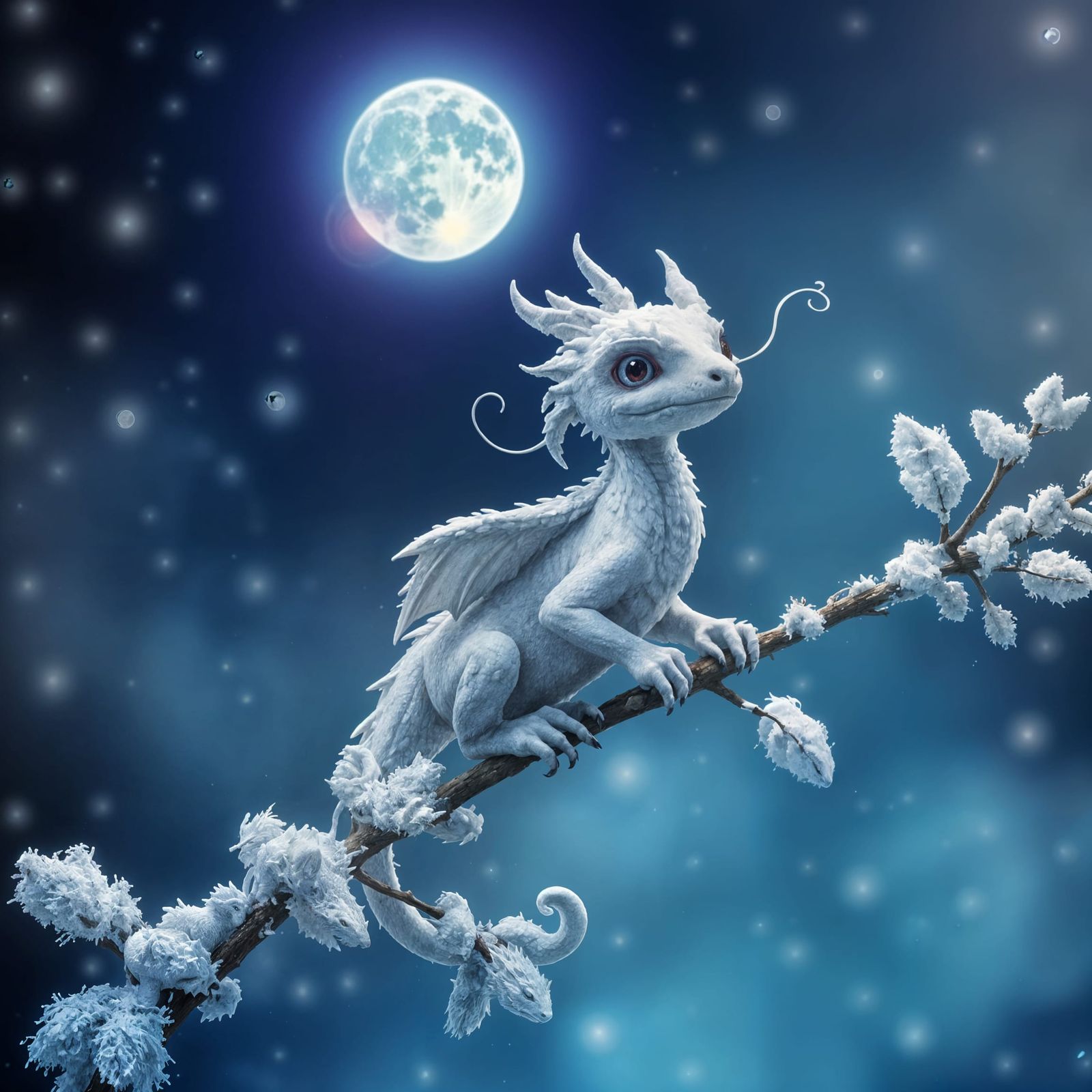 Whimsical Winter Dragon Under Misty Moons