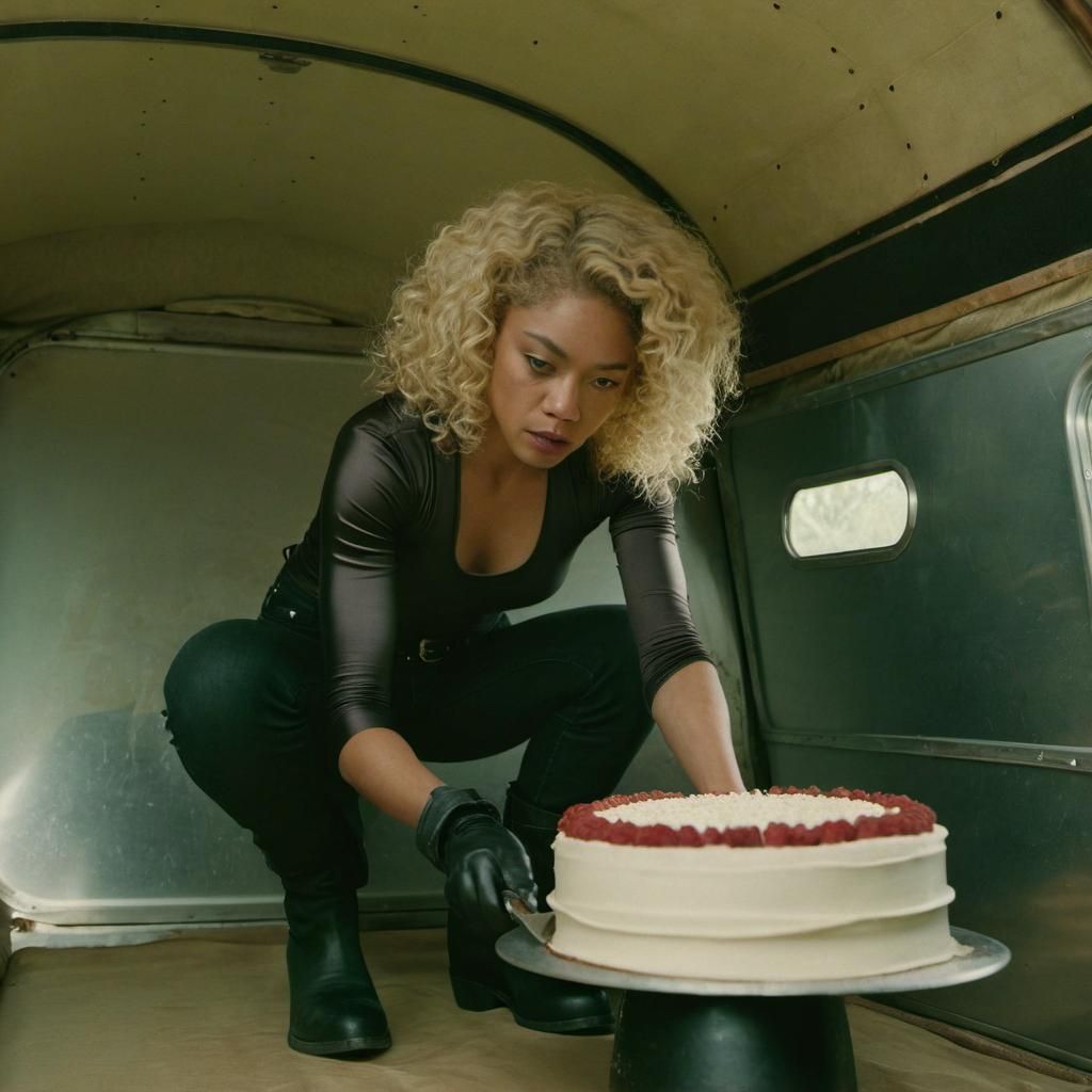 Woman with Katana in Trailer, Cinematic Photography