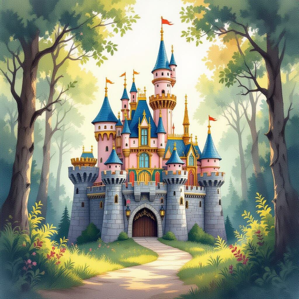 Whimsical Pencil Castle in Serene Forest Clearing
