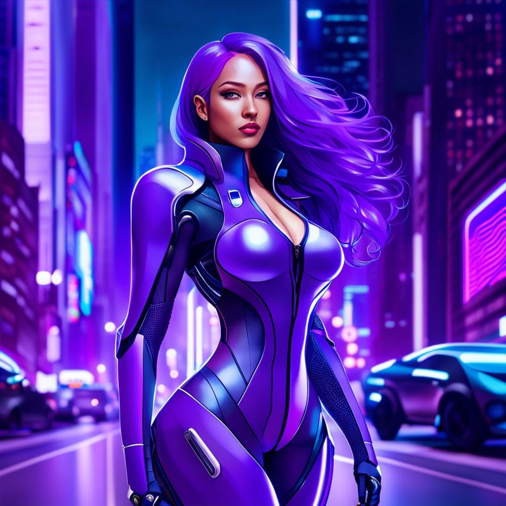 Anime Woman in Futuristic Cyberpunk Cityscape