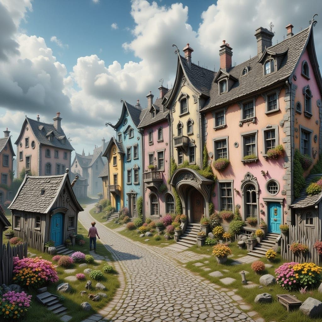 Quaint Fishing Village in Wonky Burtonesque Style