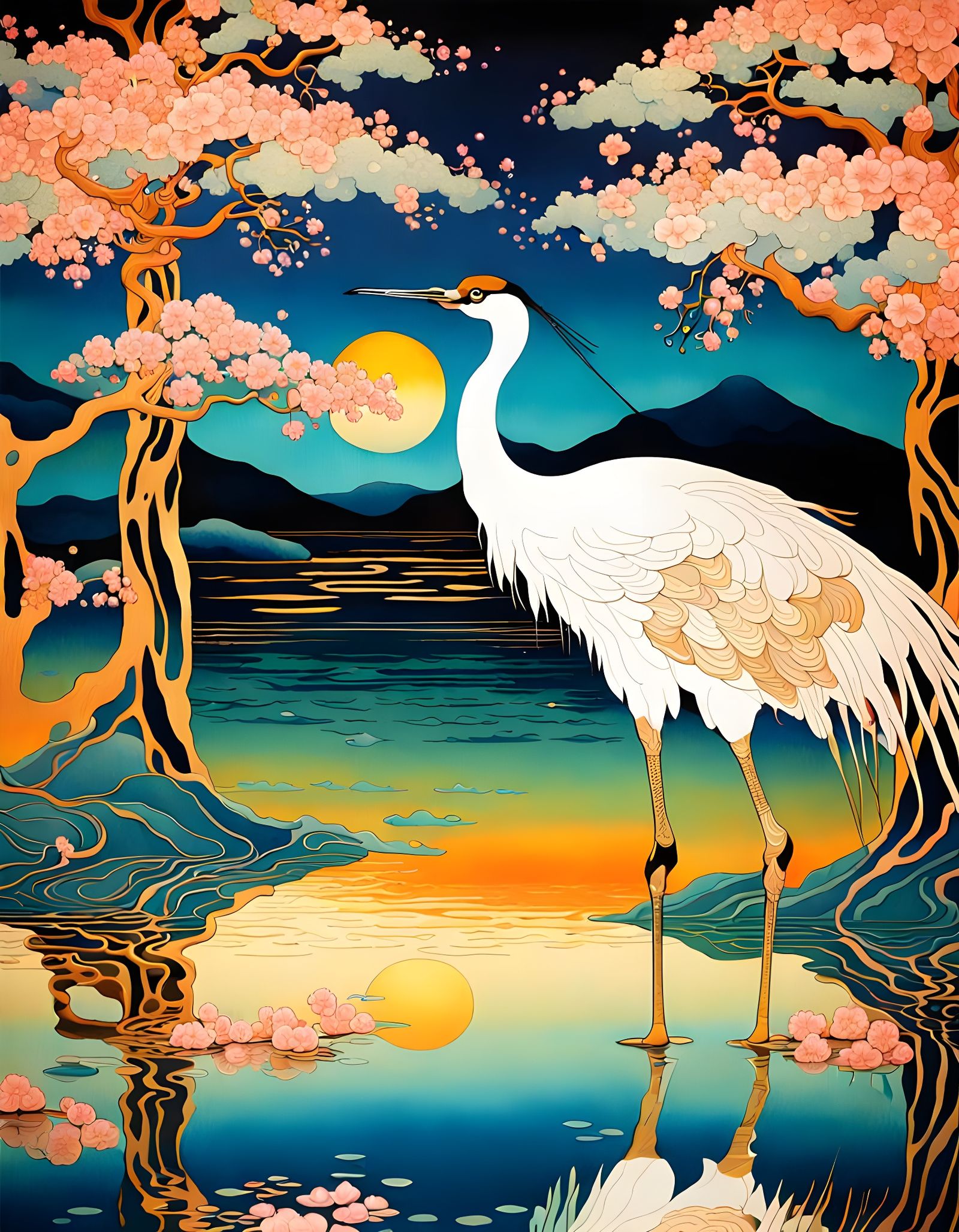 Surreal Japanese Art Nouveau Crane Garden