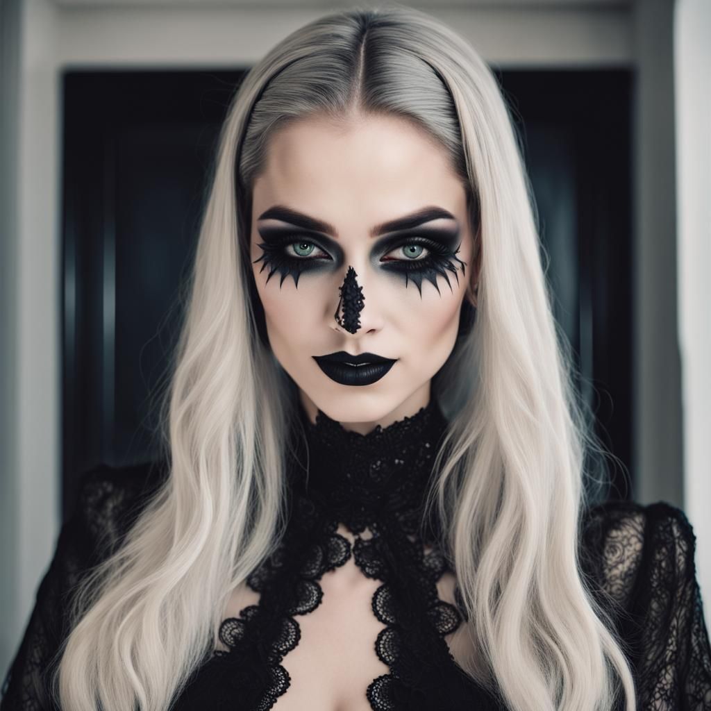 Beautiful Woman Portrait with Gothic Makeup in Hyperrealism