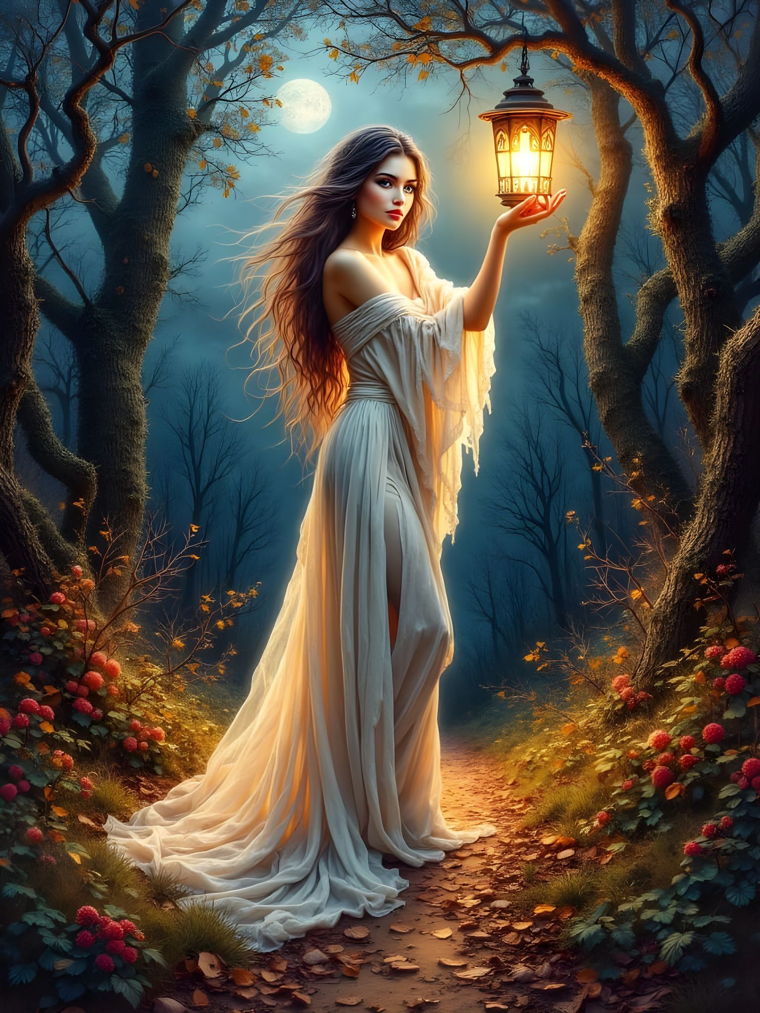 Mysterious Norse Goddess Strolls Under Crescent Moonlight