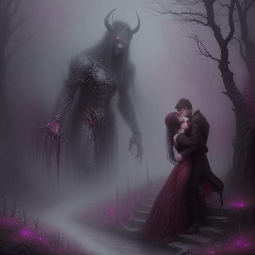 Demonic Lovers in Blood: Ethereal Fantasy Art
