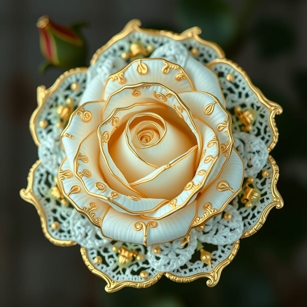 Lace Rose with Gold Trim in Hyperreal 16K