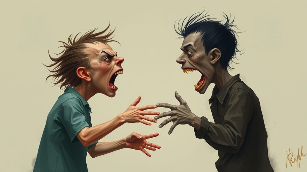 Heated Sibling Argument in a Digital Painting Style