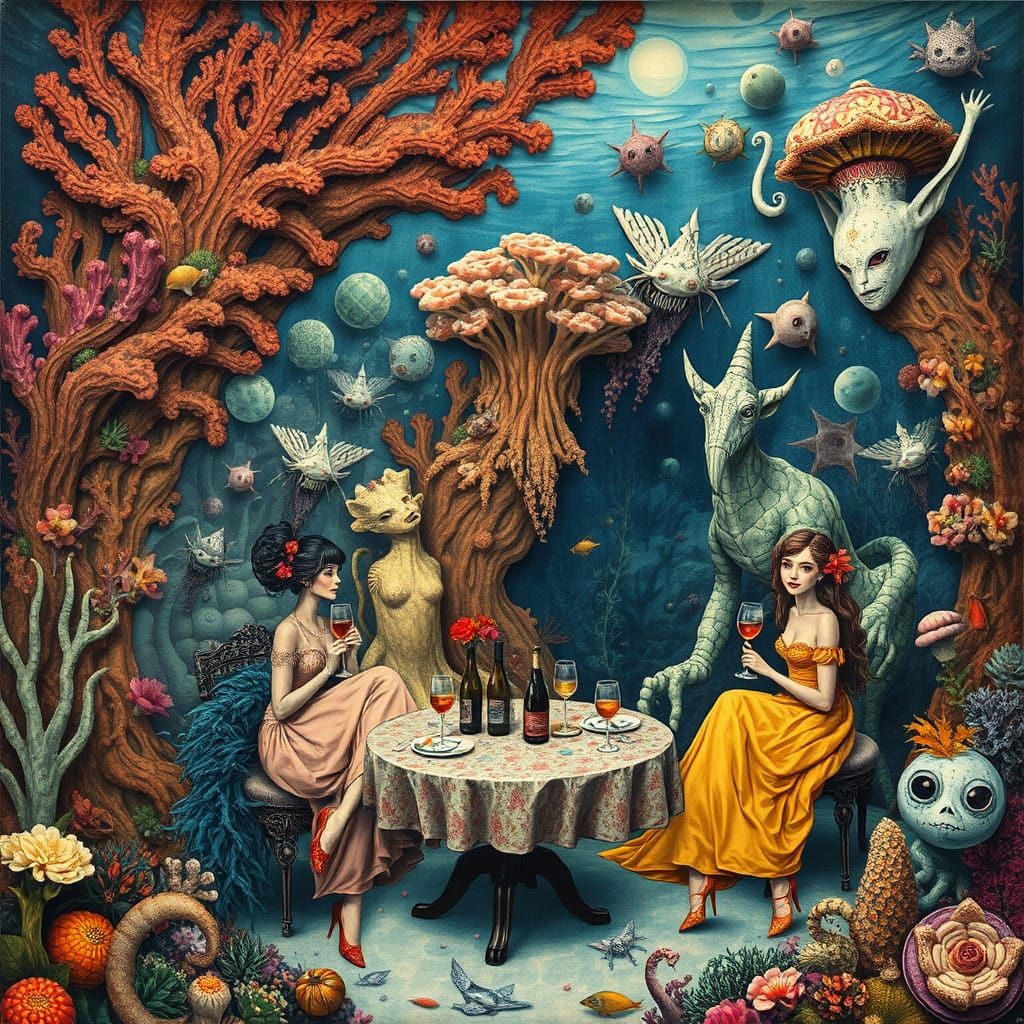 Underwater Garden Party in Surrealist Fantasy Style