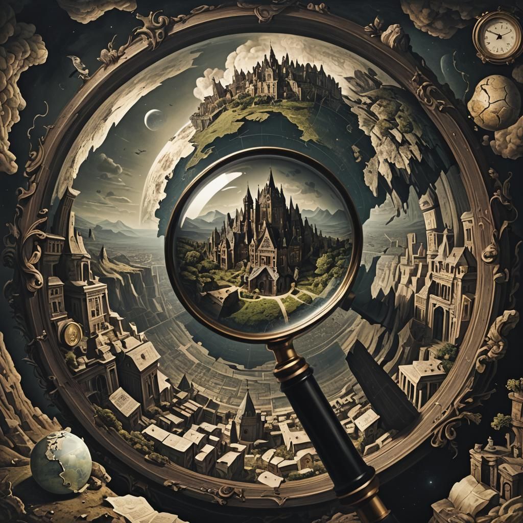 Earth Under Magnifying Glass in Dark Digital Art