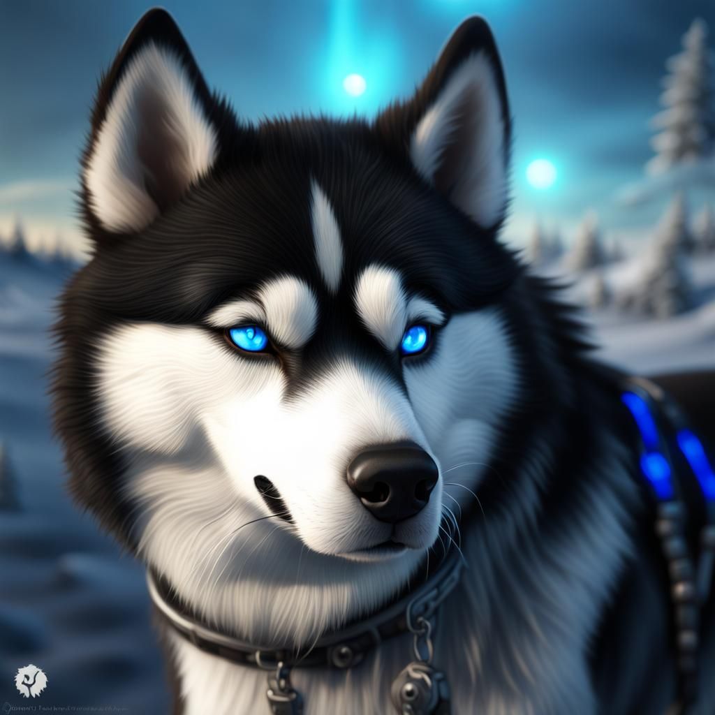 Siberian Husky Named Cooper in Detailed Digital Painting
