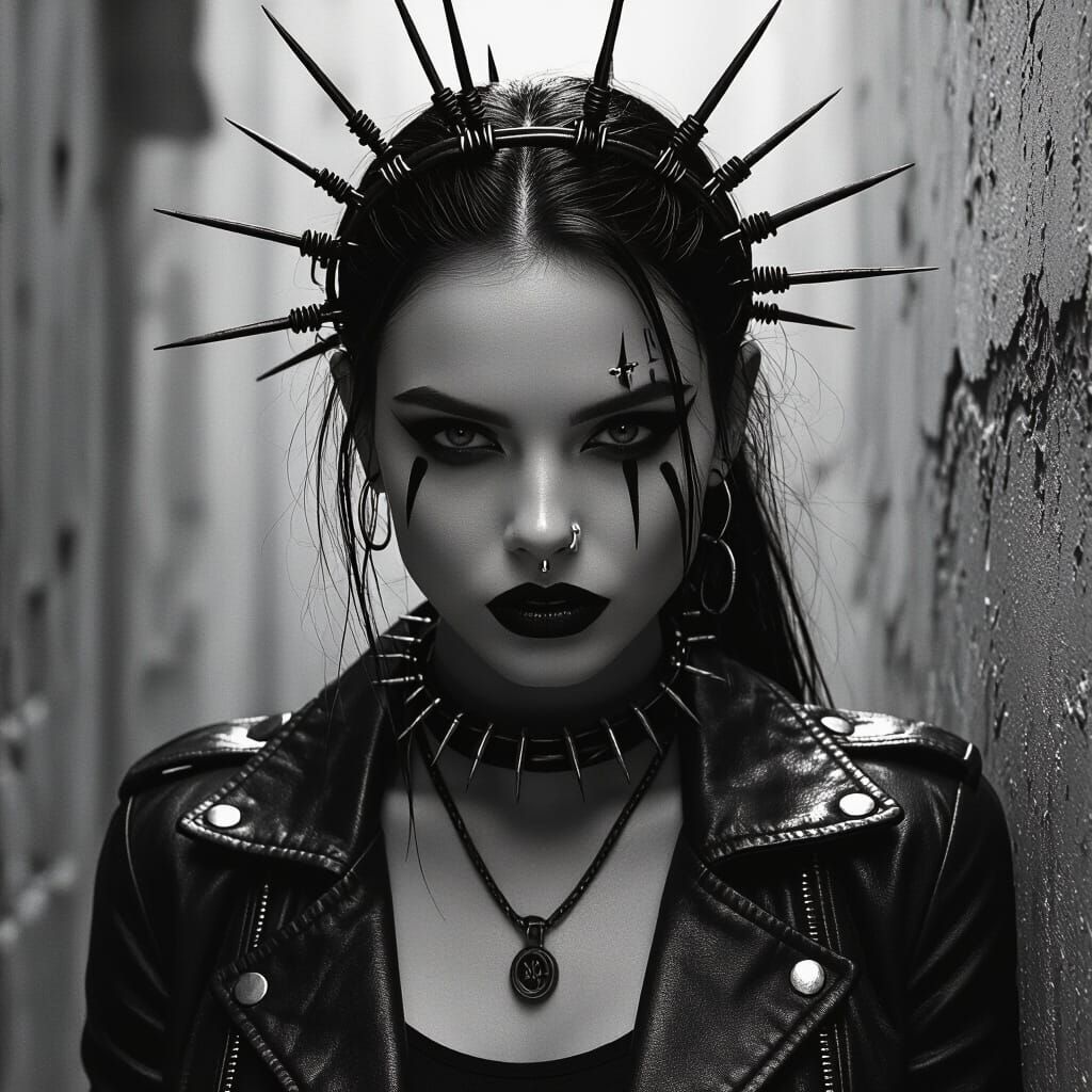 Gritty Portrait of Woman with Barbwire Headpiece