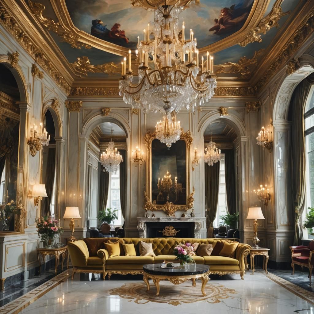Opulent Interior Design with Crystal Chandelier