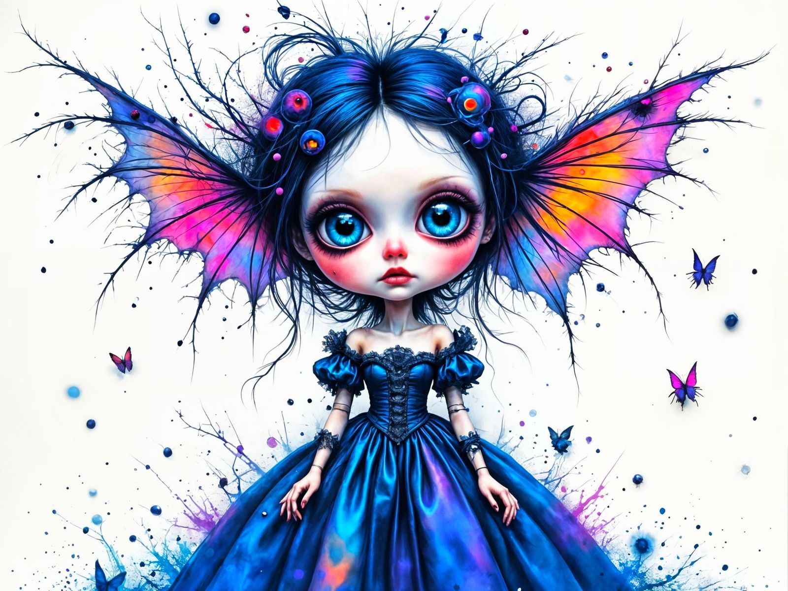 Victorian Doll Glitch Art Portrait with Gothic-Sweet Dress