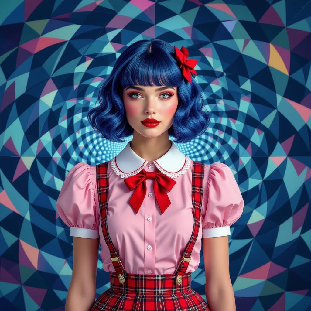 Kaleidoscope Portrait of Woman with Blue Hair, Hyperrealisti...