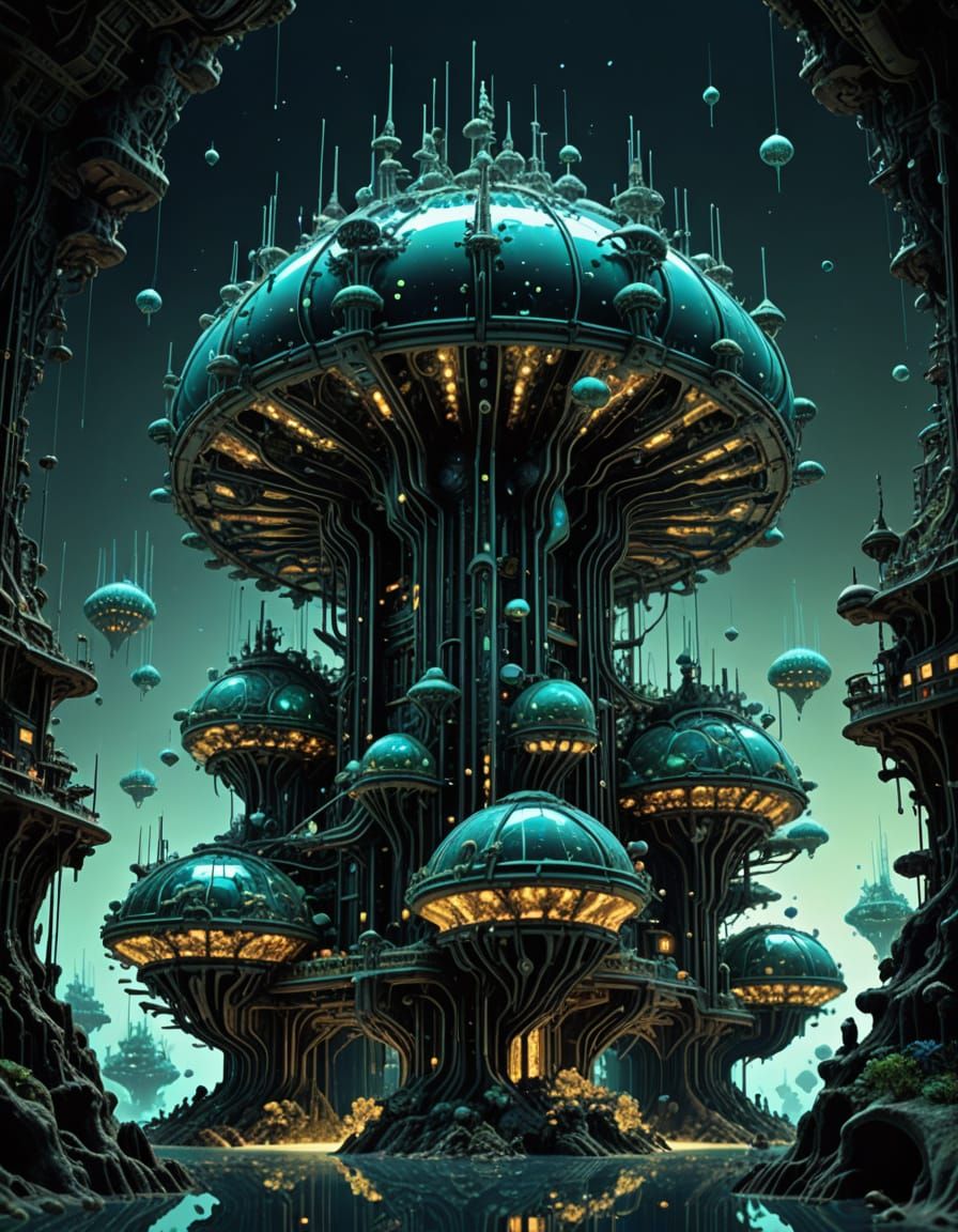 Bioluminescent Marine Creatures in Underwater Arcology