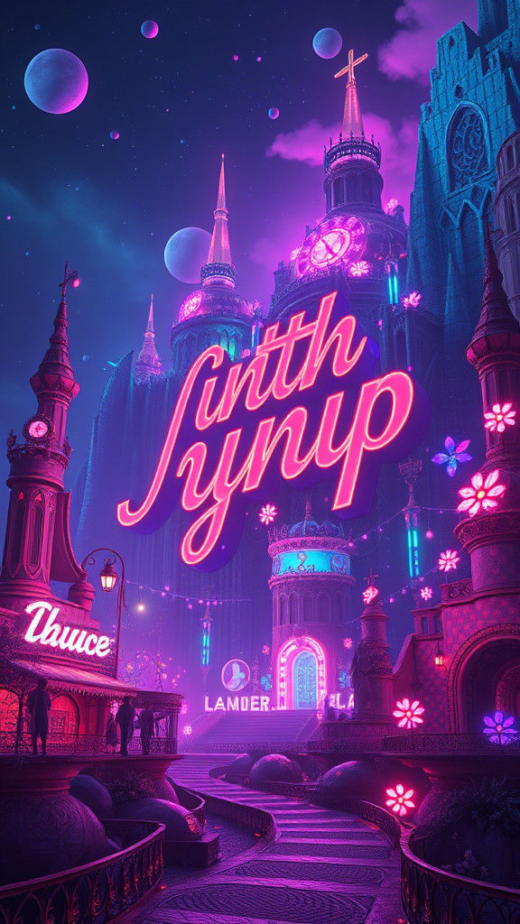 Surreal Typography Landscape in Neon Style