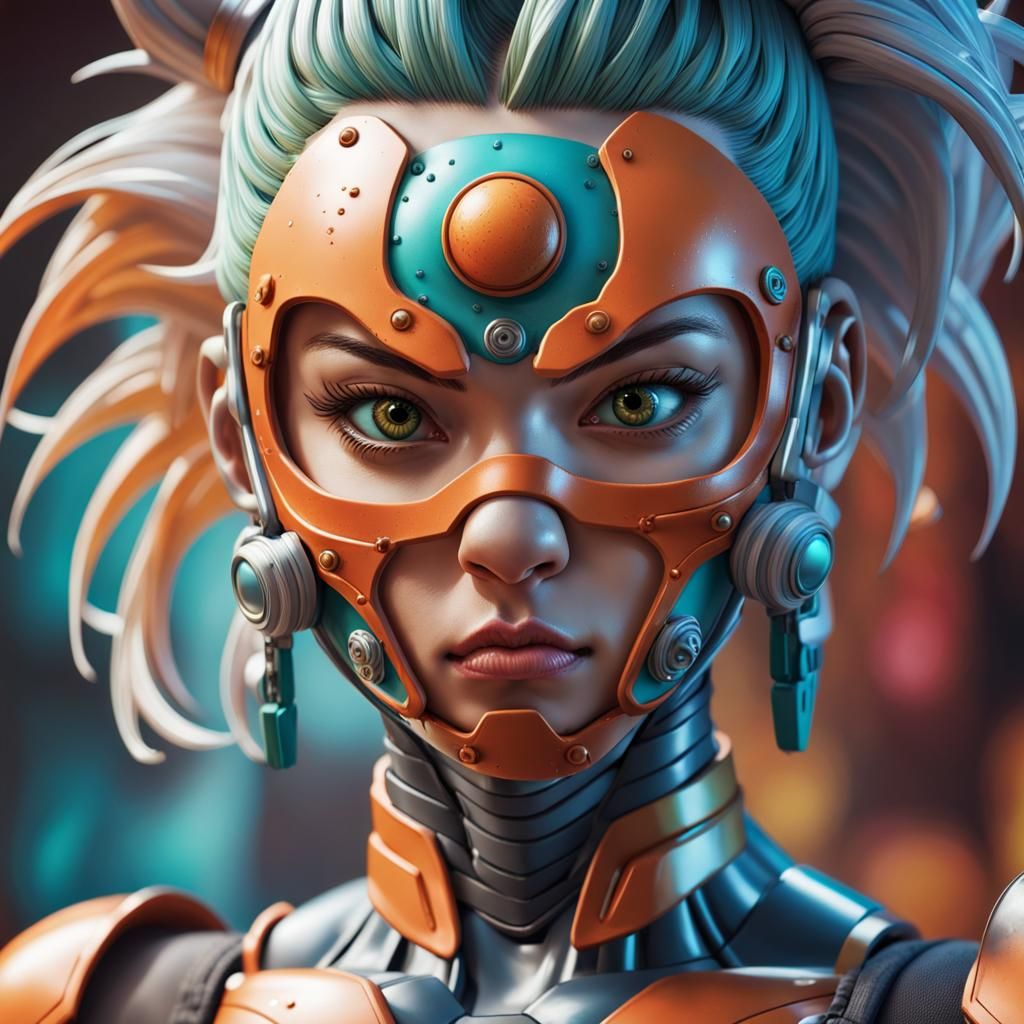 Cyber Masked Dragonball Girl in Splash Art Style