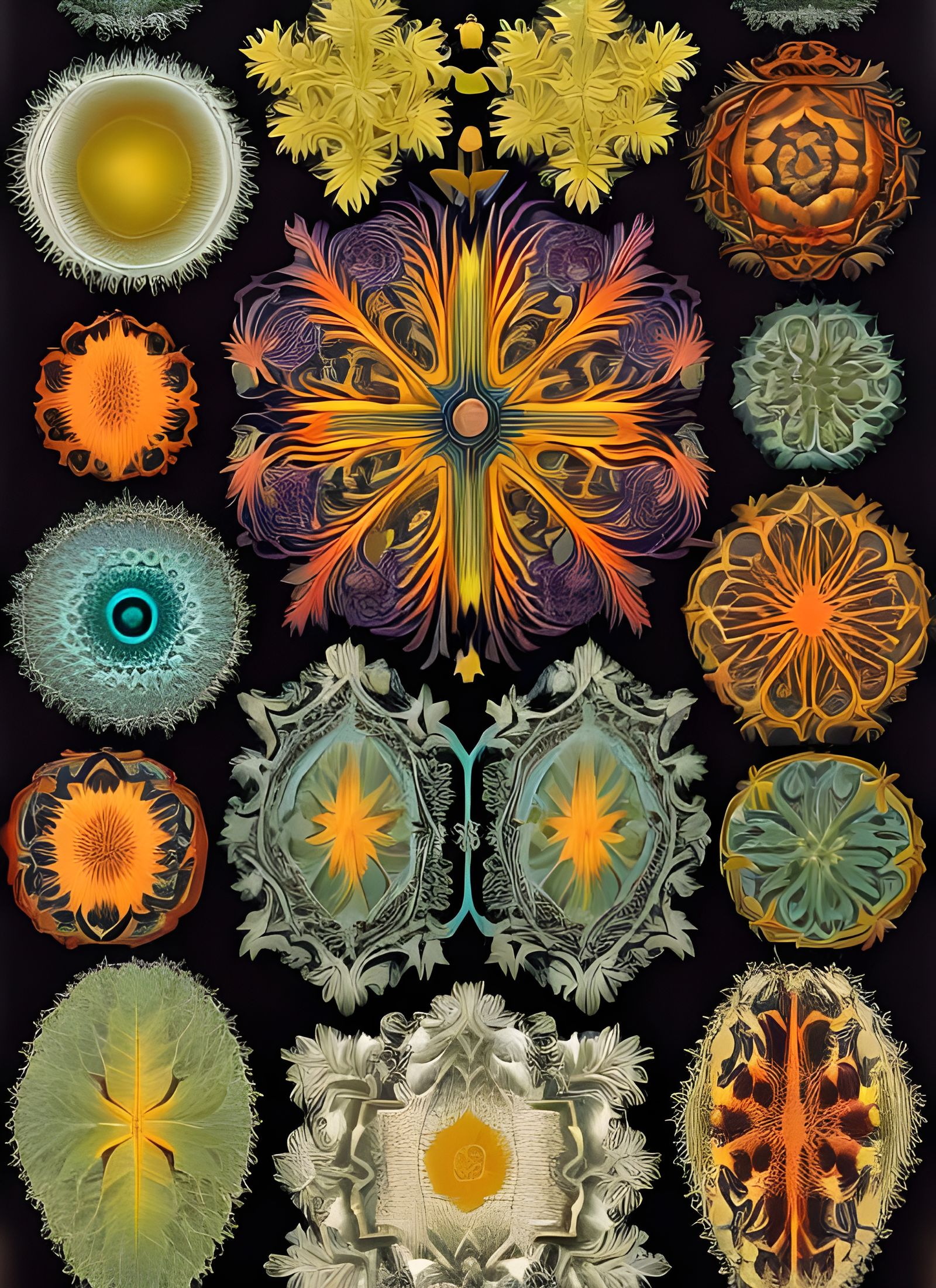 Botanical Illustration in Haeckel Style, Hyperdetailed