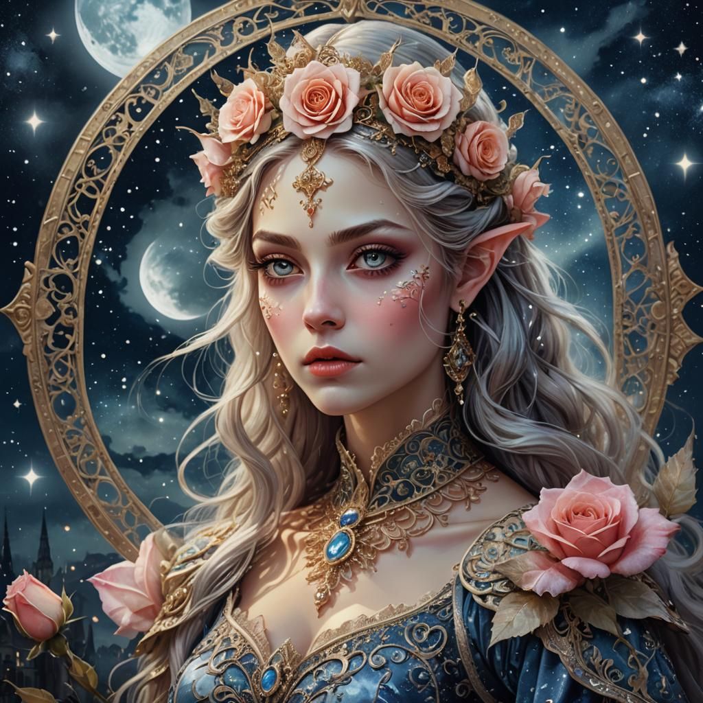 Night Elf Princess in Surreal Baroque Portrait