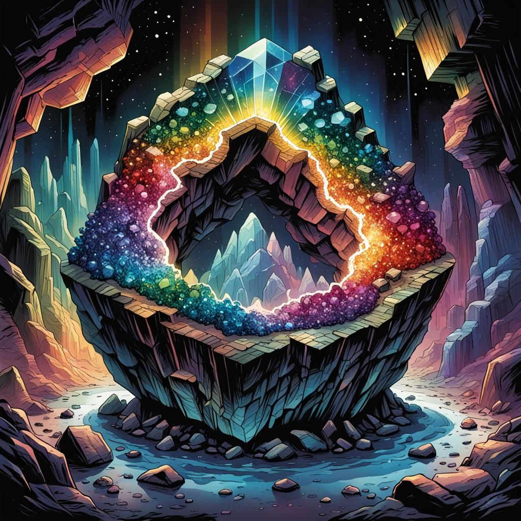 Rainbow Crystal Geode in Comic Book Art Style