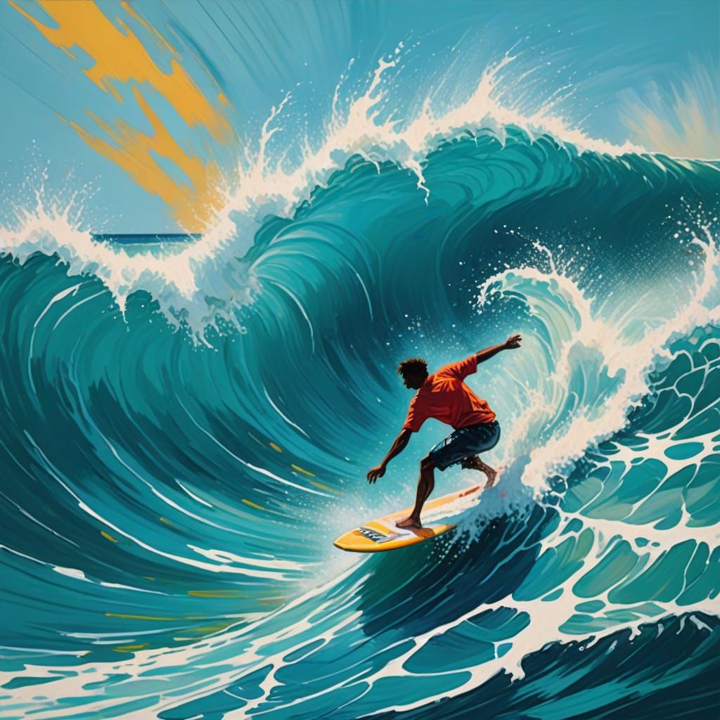 Vibrant Surf Crash in Expressive Gouache