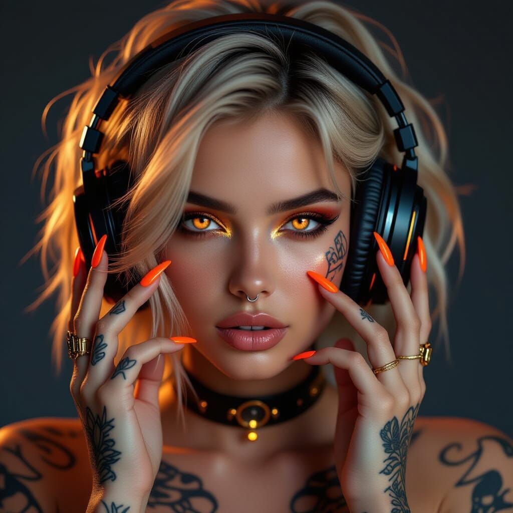 Edgy Futuristic Woman Portrait with Glowing Eyes