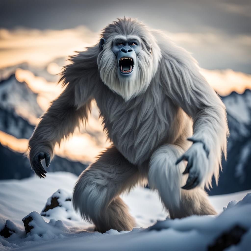 Majestic White Yeti in Snowy Mountains