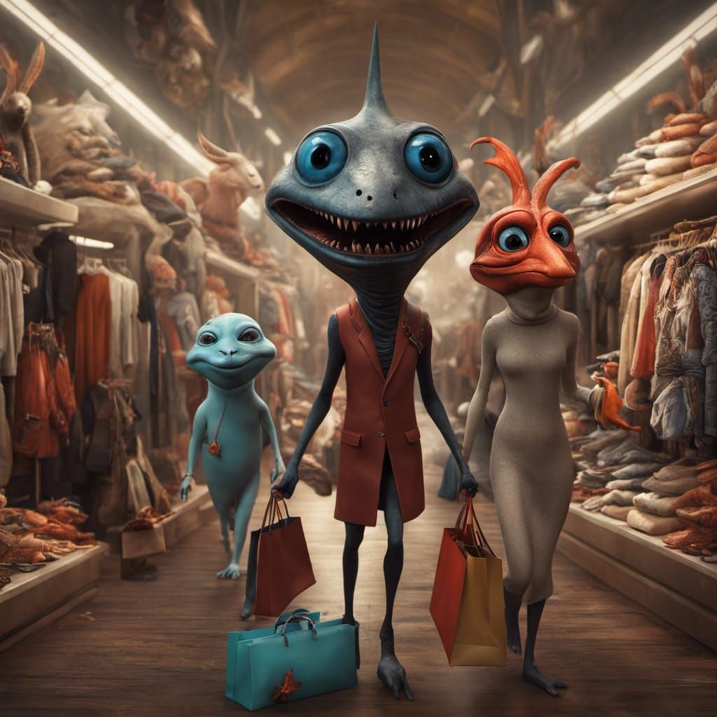 Cartoon Characters' Shopping Spree: Surreal Matte Painting
