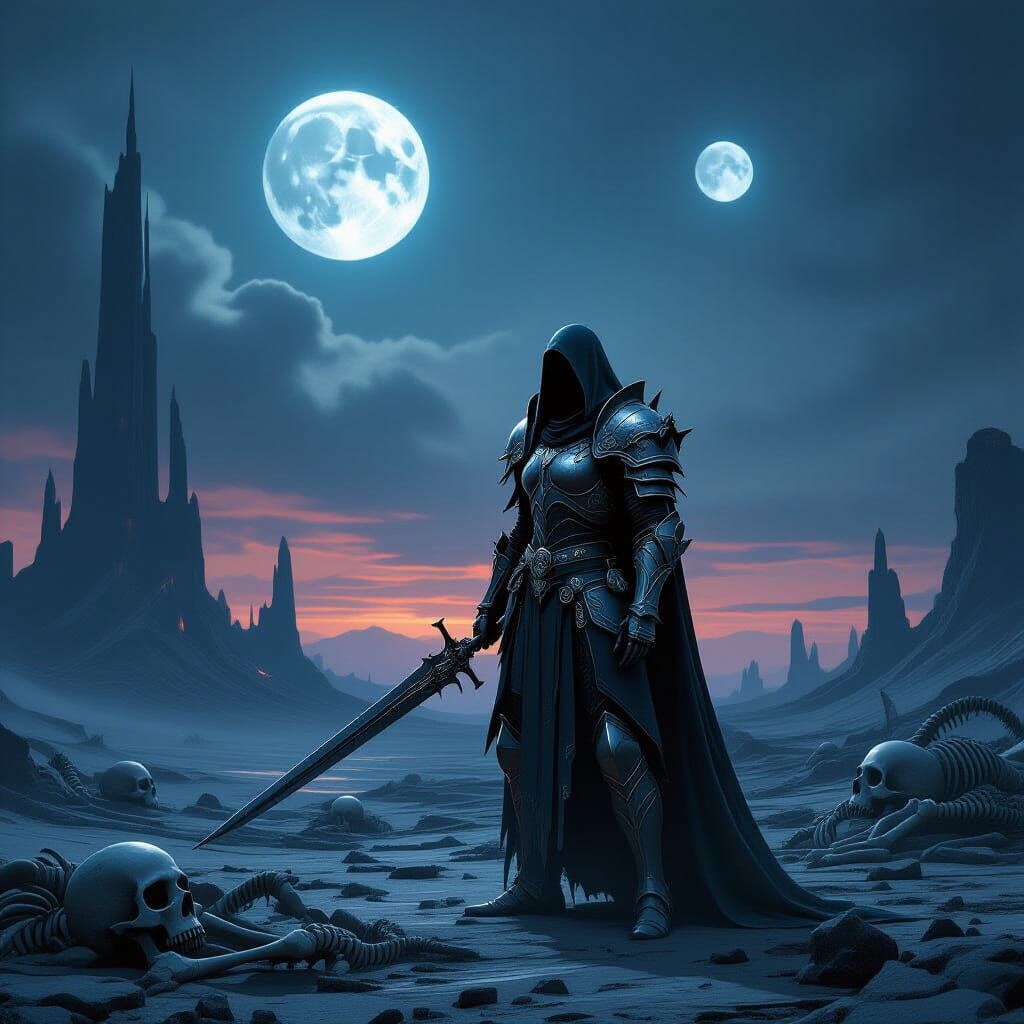 Spectral Elf Warrior in Gothic Armor on Alien World