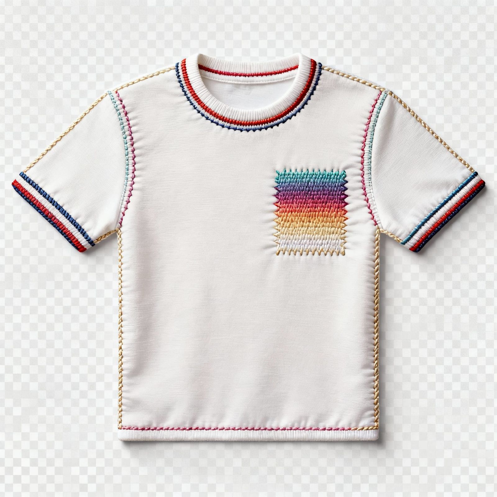 Modern Embroidered T-Shirt Design with Subtle Gradient Stitc...