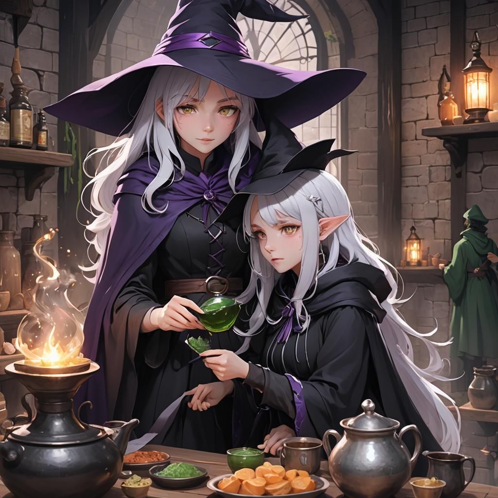 Anime Witch Teaches Apprentice Potion Brewing