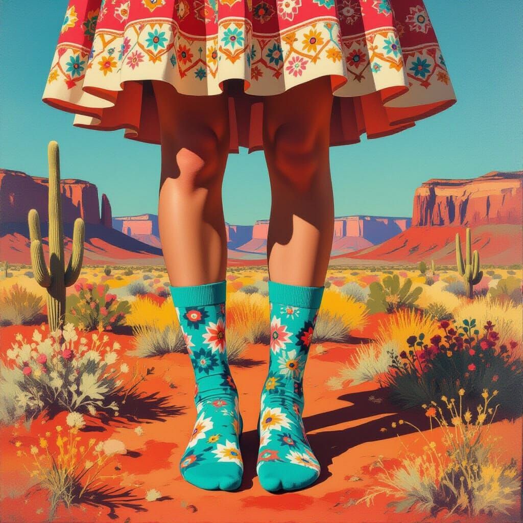 Southwestern Landscape with Desert Rose Socks, Painterly Sur...