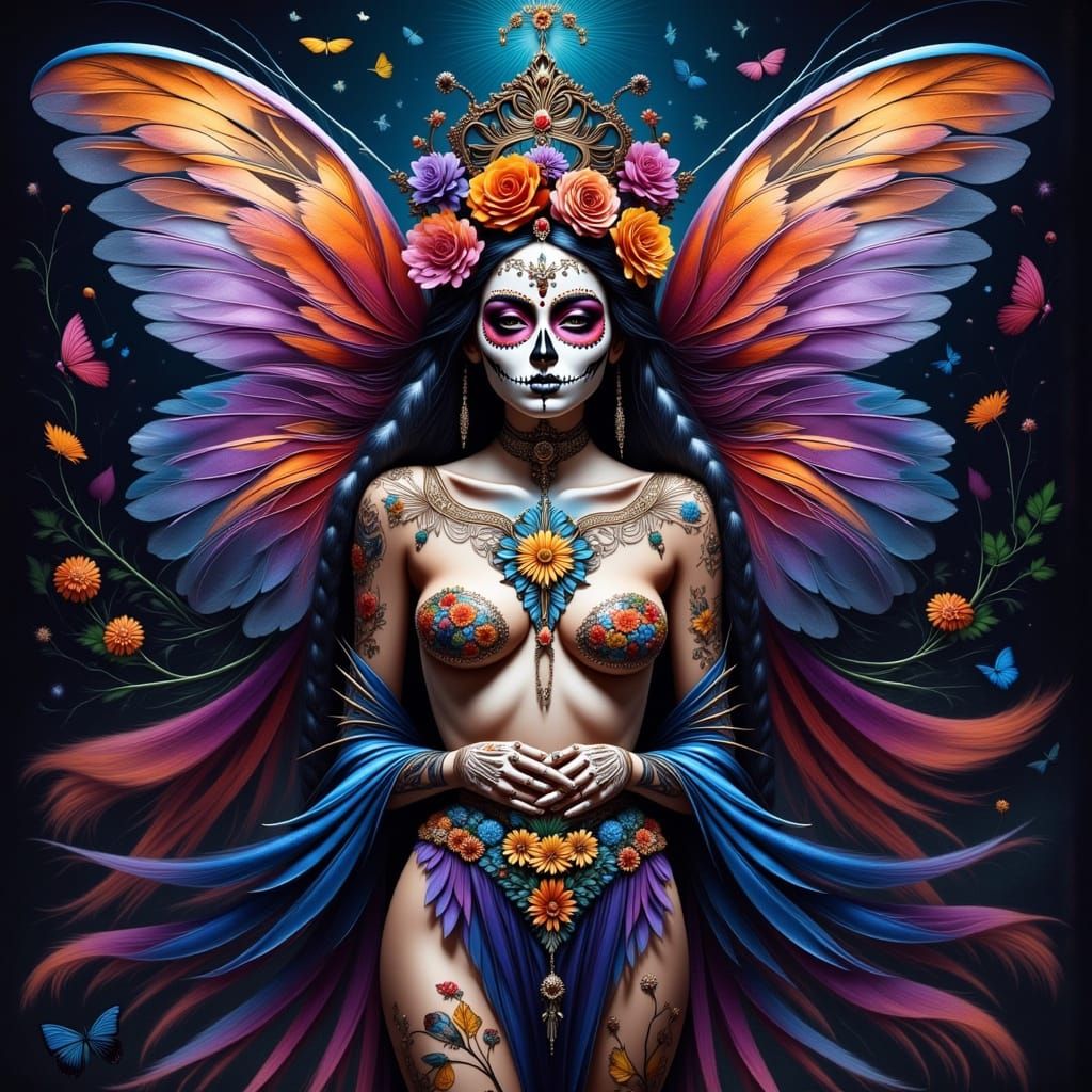 Elaborate Sugar Skull Fairy with Tattoos