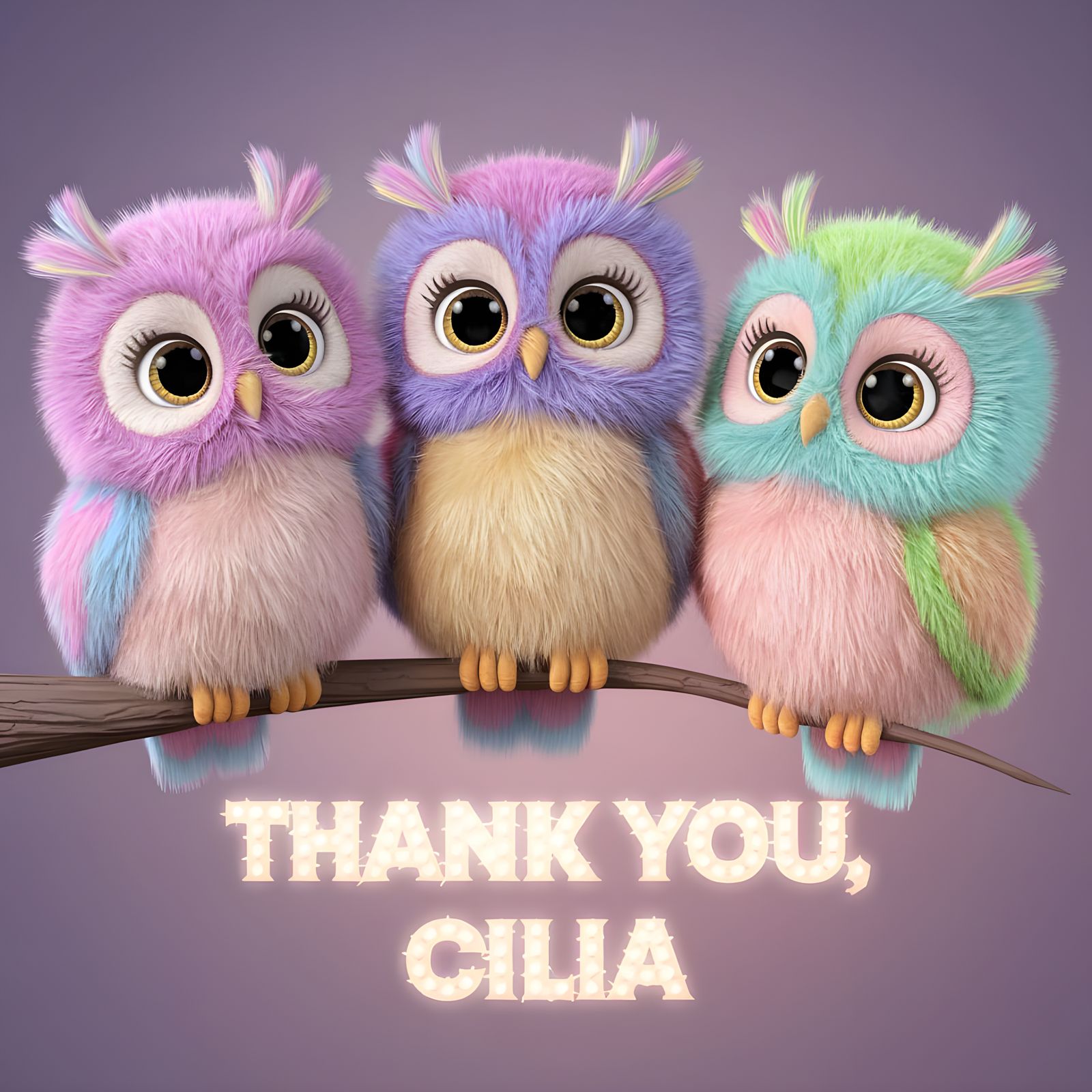Colorful 3D Owls Thanking Cilia in Pastel Colors