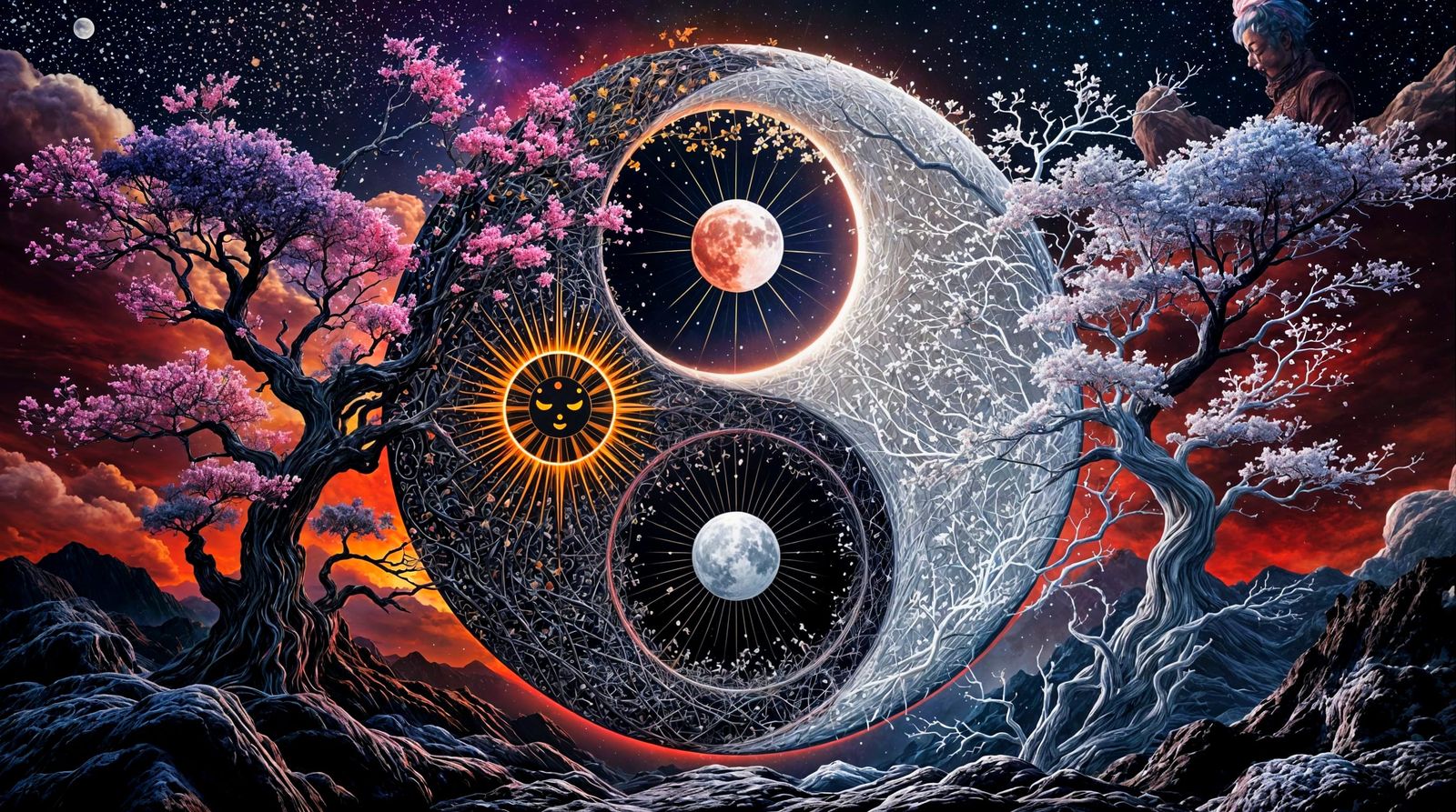Yin-Yang Symbol Ornamental Artwork in Surreal Style