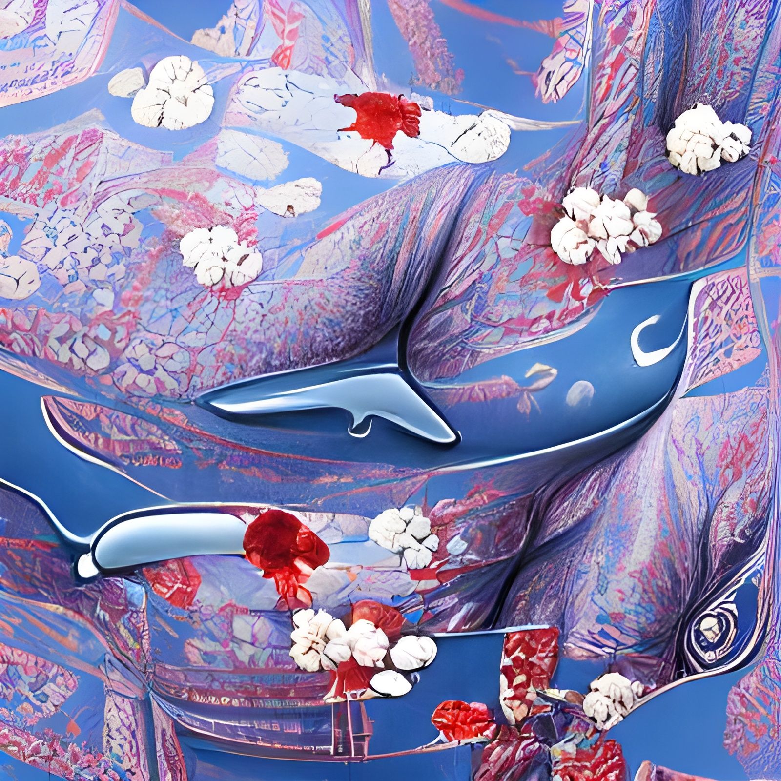 Blue Whales in Floral Kimonos: Poster Art