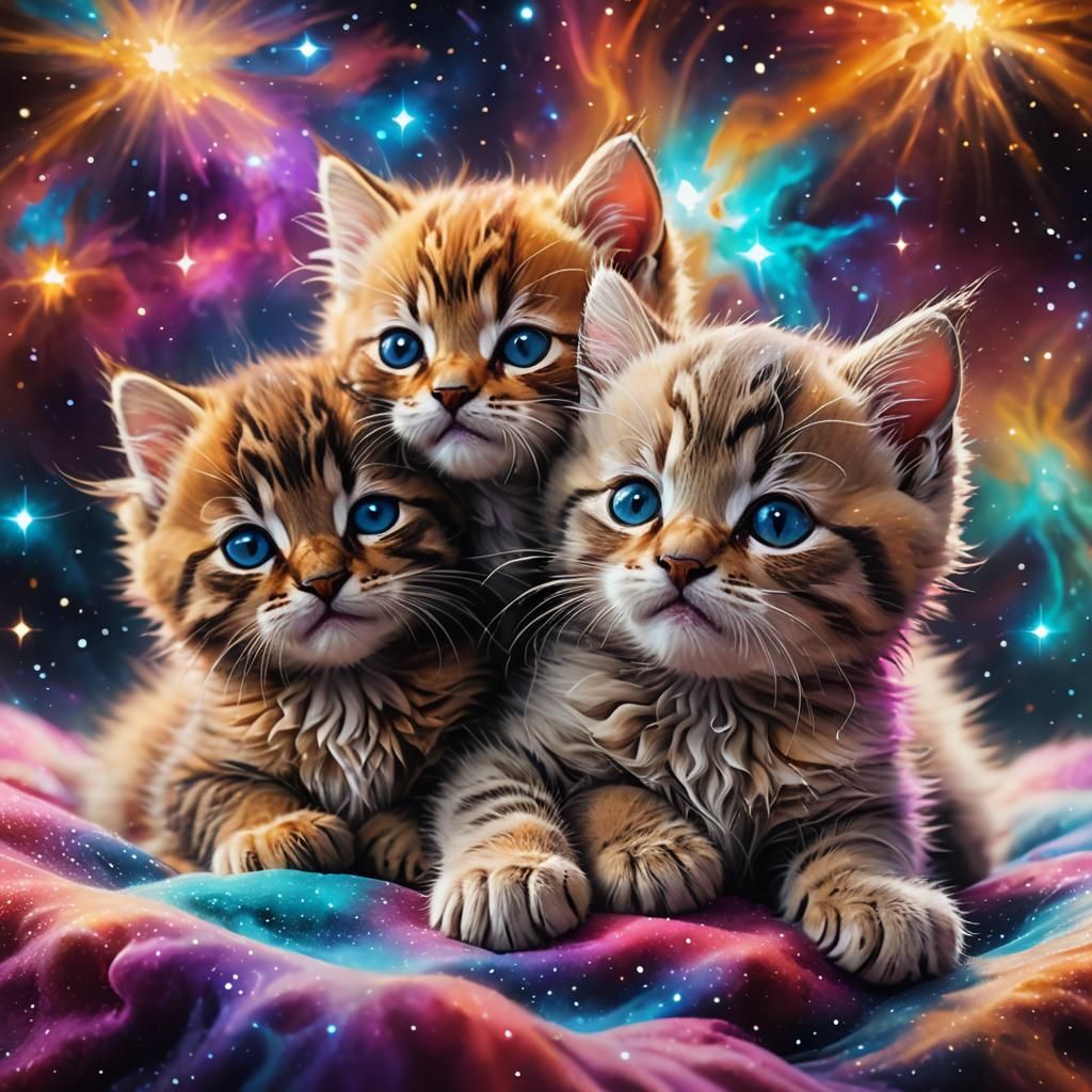 Sleeping Kittens in Luminous Galaxy: Hyperrealistic Splash A...