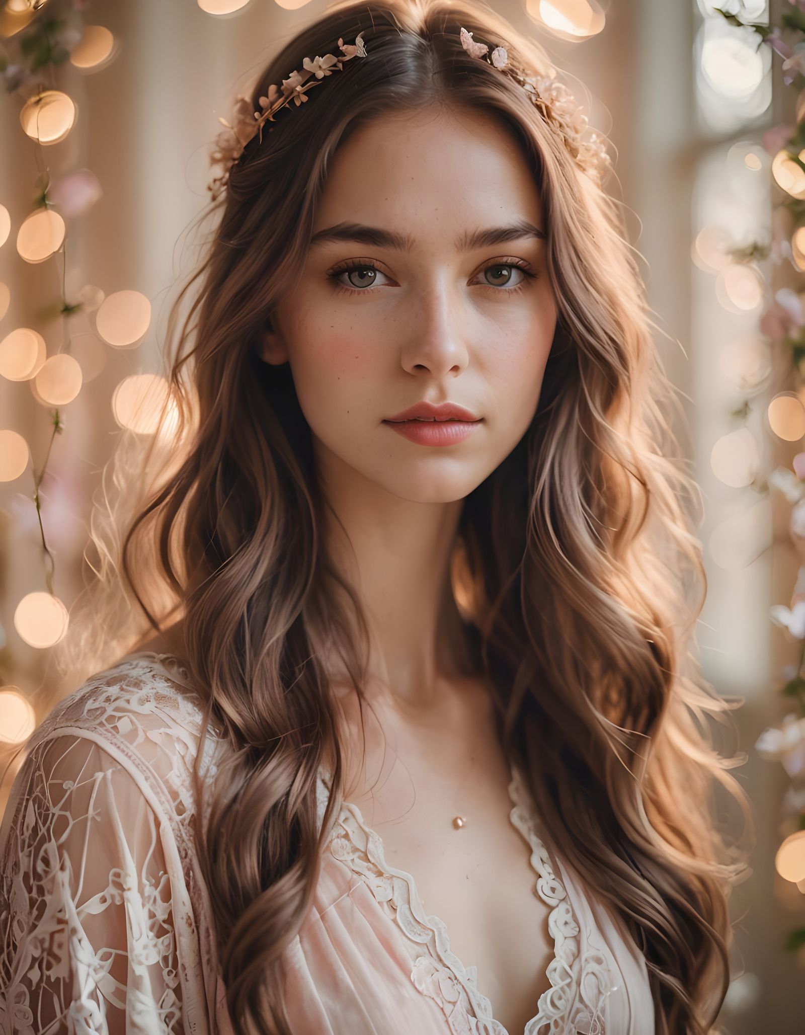 Stunning Young Woman in Light Dress Portrait