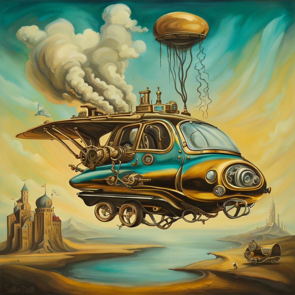 Steampunk Flying Car Inspired by Salvador Dali