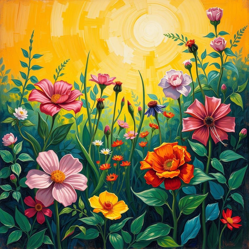 Neo-Impressionistic Flowers in Sunlight