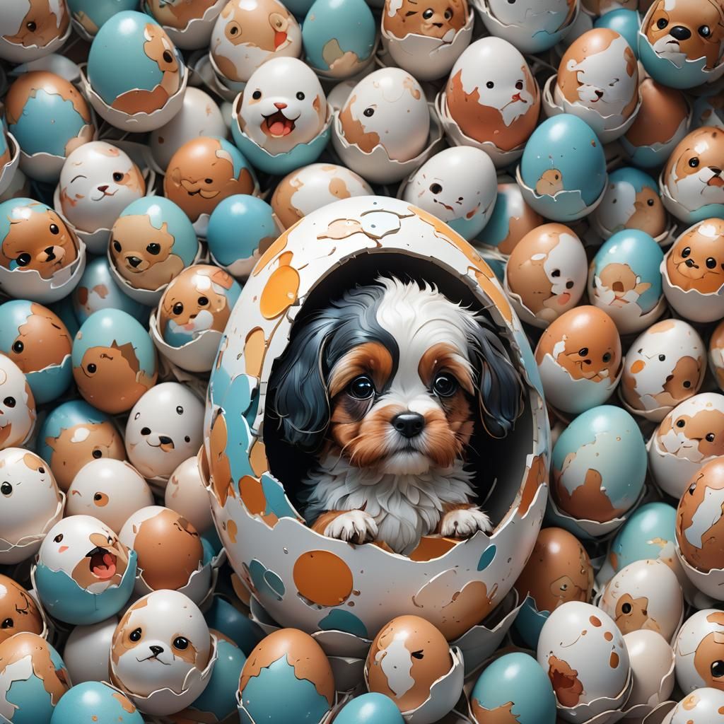 Puppy Hatching: Detailed Digital Art Portrait