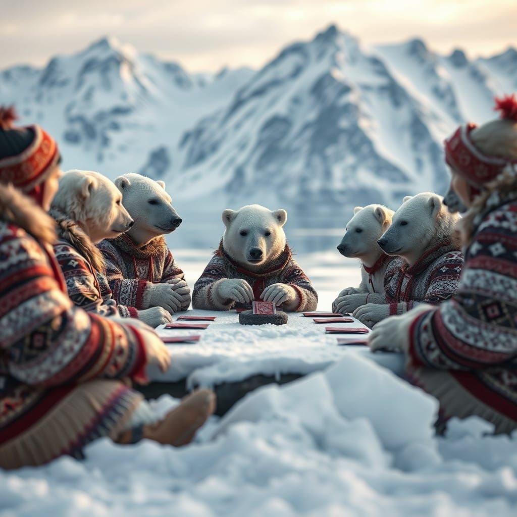 Fantastical Snow Bears Engage in Card Game with Chukchi Peop...