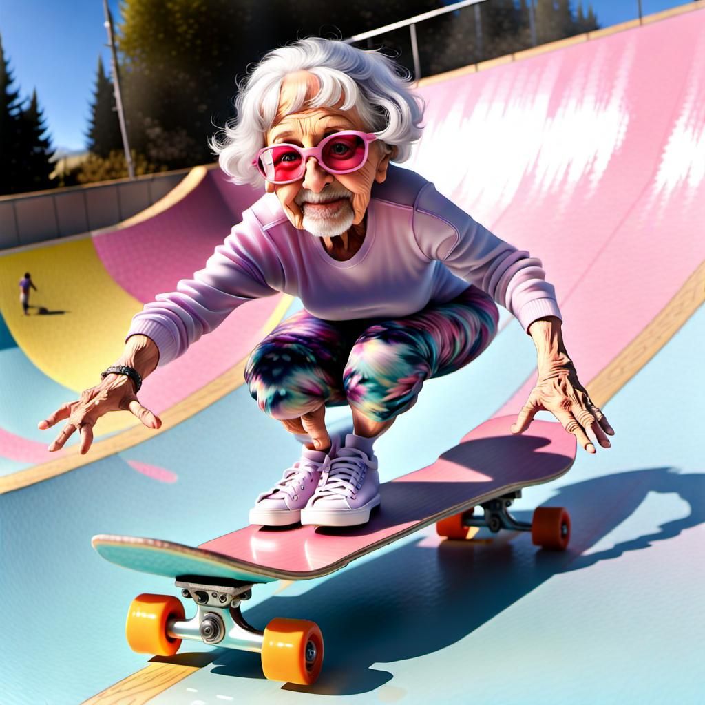 Athlete Granny Portraits Skateboarding
